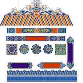 仿古门头彩绘横梁包梁装修材料古建寺庙寺院佛堂集成天花板吊顶