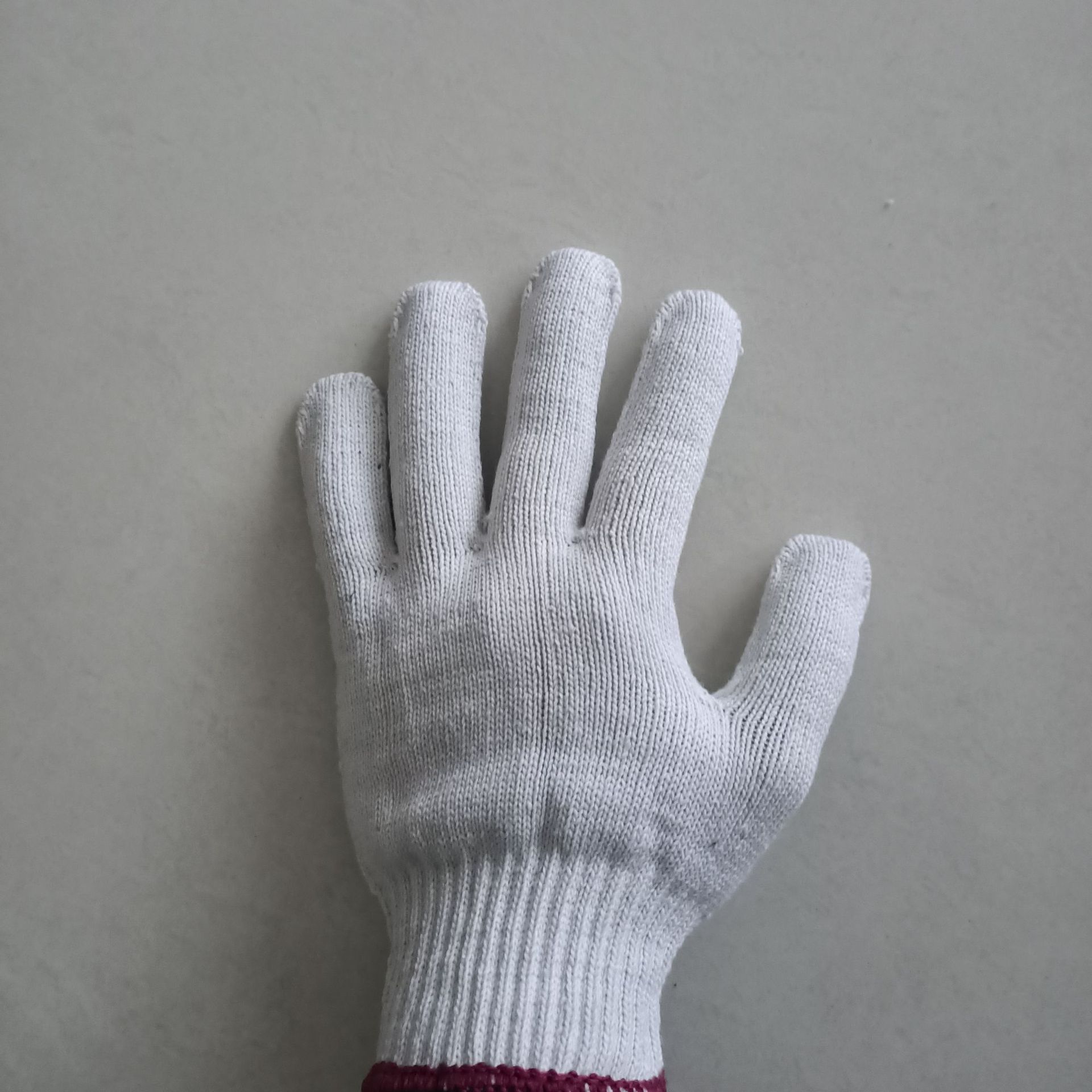 毛纺纱线手套均码精纺纱线紫边手套本白细纱作业手套 劳保手套