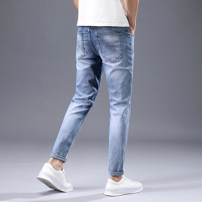 Men's Pants Jeans Men's Korean-Style Slim Fit Skinny Pants Trendy All-Match Cropped Jeans Men's Casual Pants Factory Wholesale