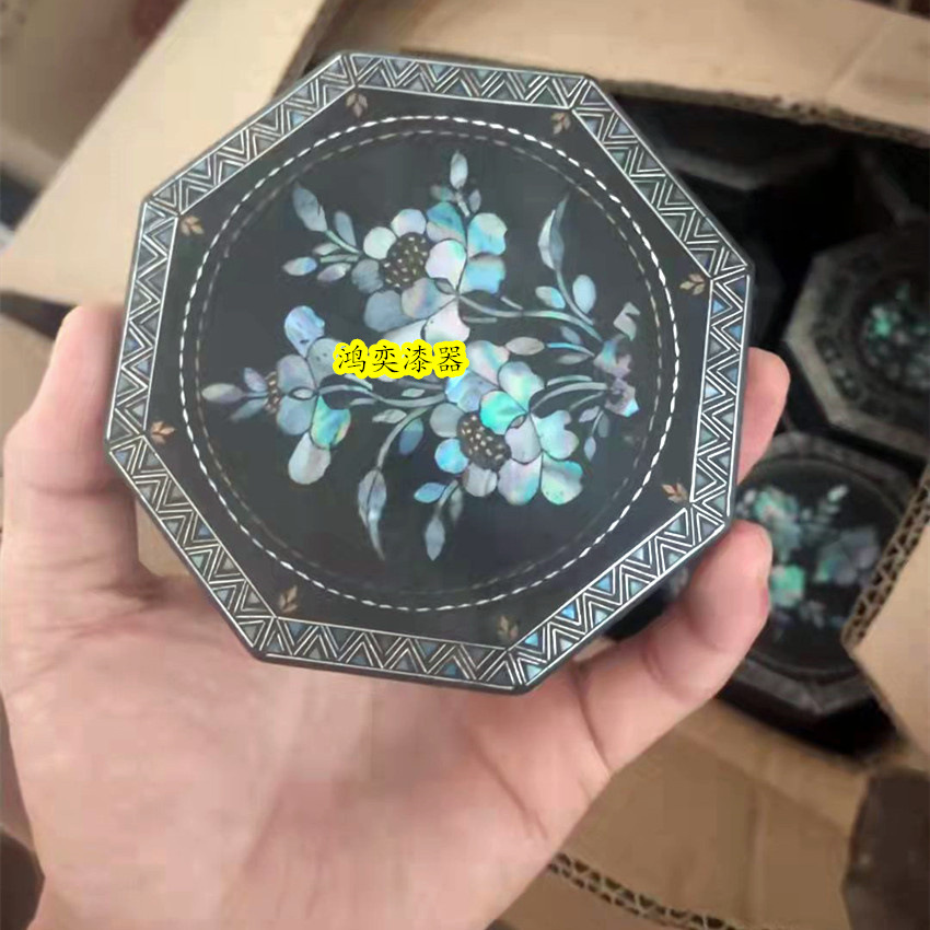 螺钿片复古漆器贝壳手工镶嵌68角椭圆心型扇形漆器饰品树脂印泥盒