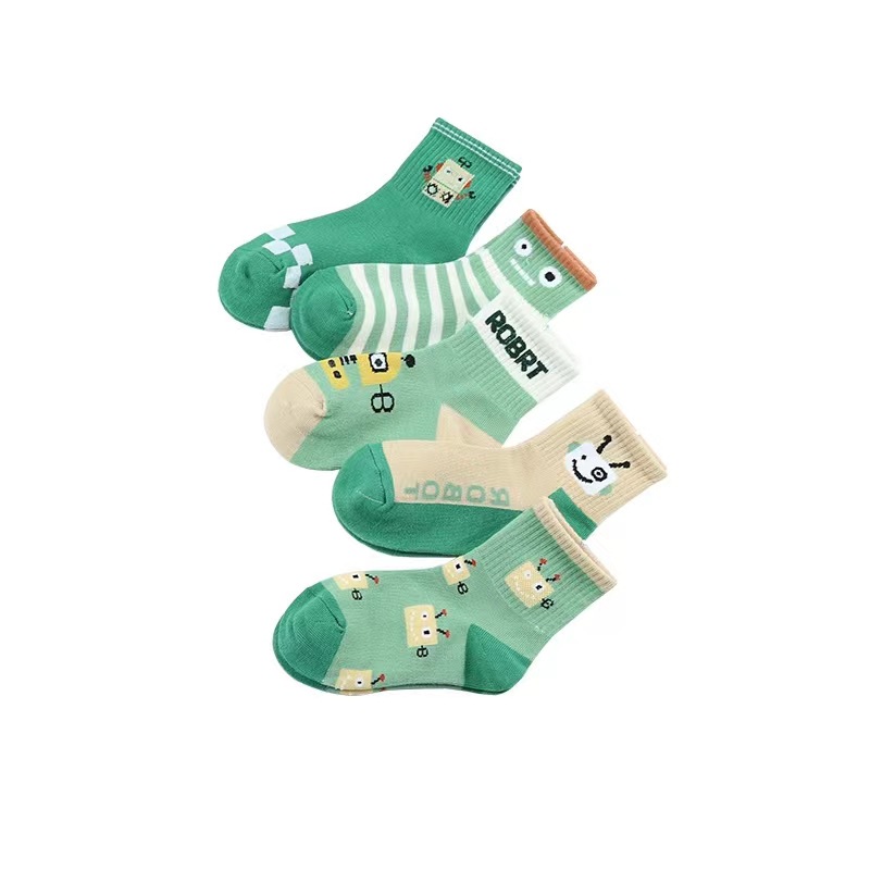 Children's Socks Children's Socks Sports Robot Children's Socks Comfortable Breathable Mid-Calf Socks Korean Cartoon Cute Four Seasons Cotton Socks Manufacturer