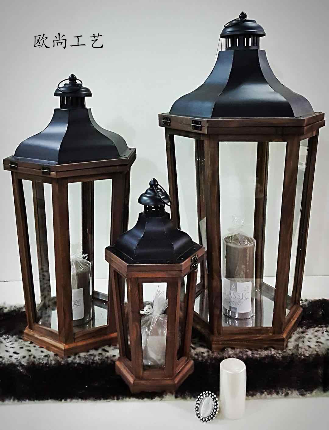 Nordic Wooden Glass Lantern Living Room and Sample Room Desktop Candlestick Decorations High-End Soft Decoration Ornaments Simple Modern
