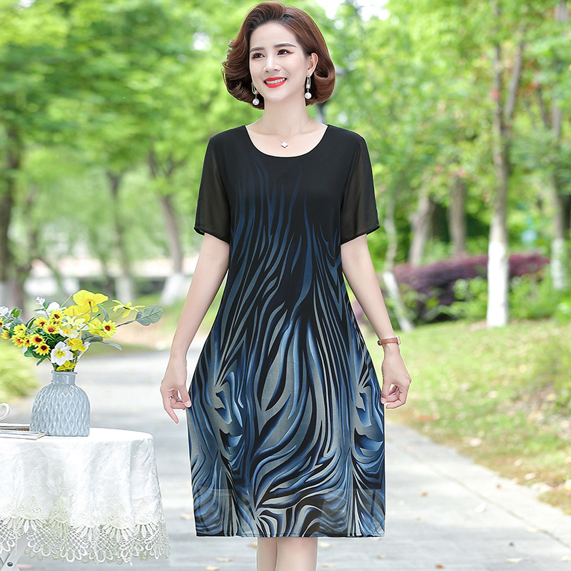 Mother's Dress Loose Slimming Large Size Middle-Aged and Elderly Women's Clothing Summer 40-Year-Old 50 Mother Fashionable Skirt Wholesale