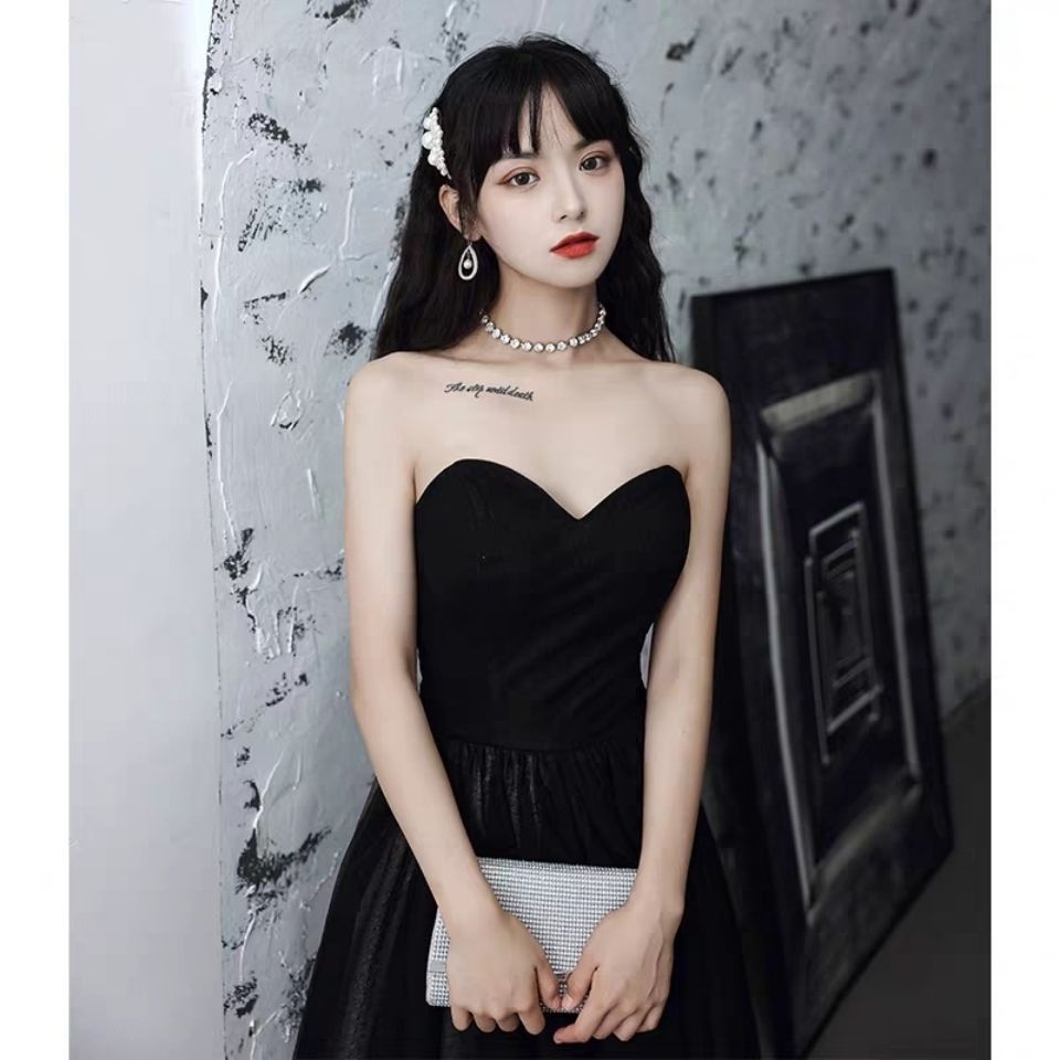 黑色小晚礼服女生日新款抹胸宴会气质名媛大气性感艺考气质年会