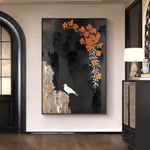 新中式中古风花鸟走廊过道装饰画黑色客厅沙发墙壁画入户玄关挂画