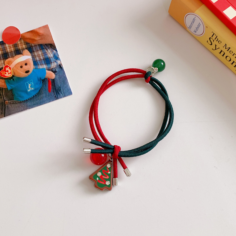 新品韩国发饰新年麋鹿老人铃铛发圈打结双色球红绿发饰新年饰品