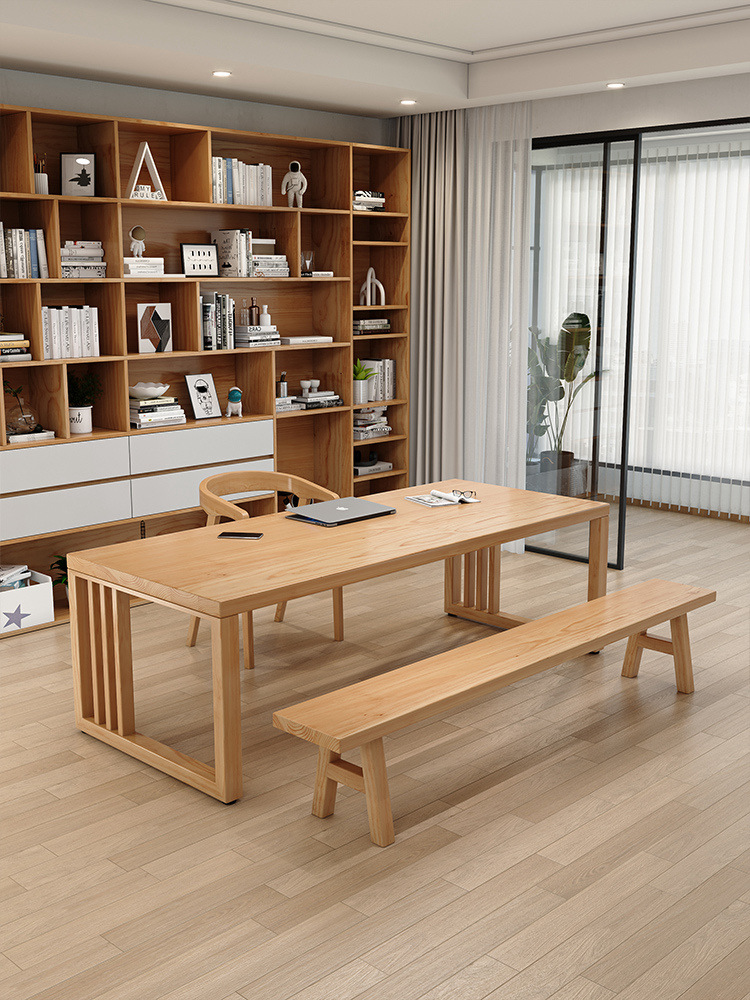 纯实木电脑桌家用办公桌去客厅化大长书桌极简长条桌图书室阅读桌