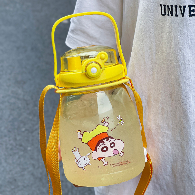 Crayon Xiaoxin Large Capacity Double Drink Plastic Cup Internet Celebrity Big Belly Cup Good-looking Straw Cup Children's Crossbody Kettle