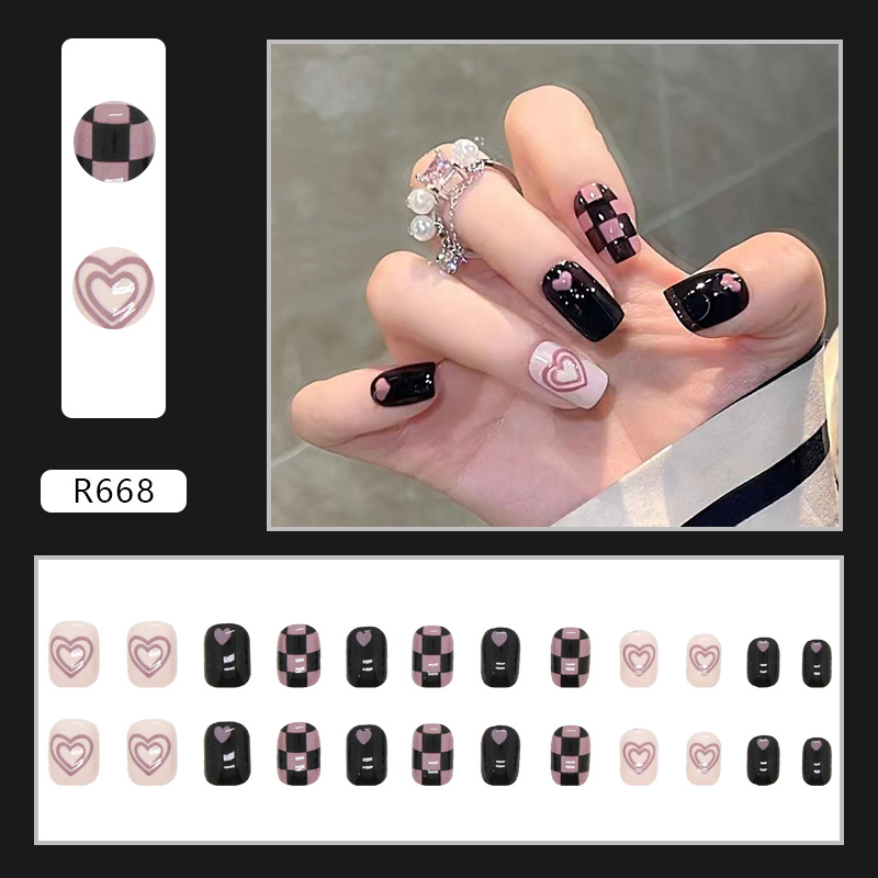 Hot Girl Sweet Cool Ins Style Wear Nail Pink Love Impact Black Purple Chess Plate Plaid Temperament Full of Nail Sticker