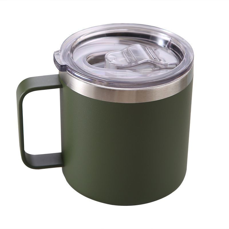 New 12Oz Handle Mug Spray Plastic Fashion 304 Stainless Steel Coffee Cup Heat and Cold Insulation Double-Layer Cup Gift