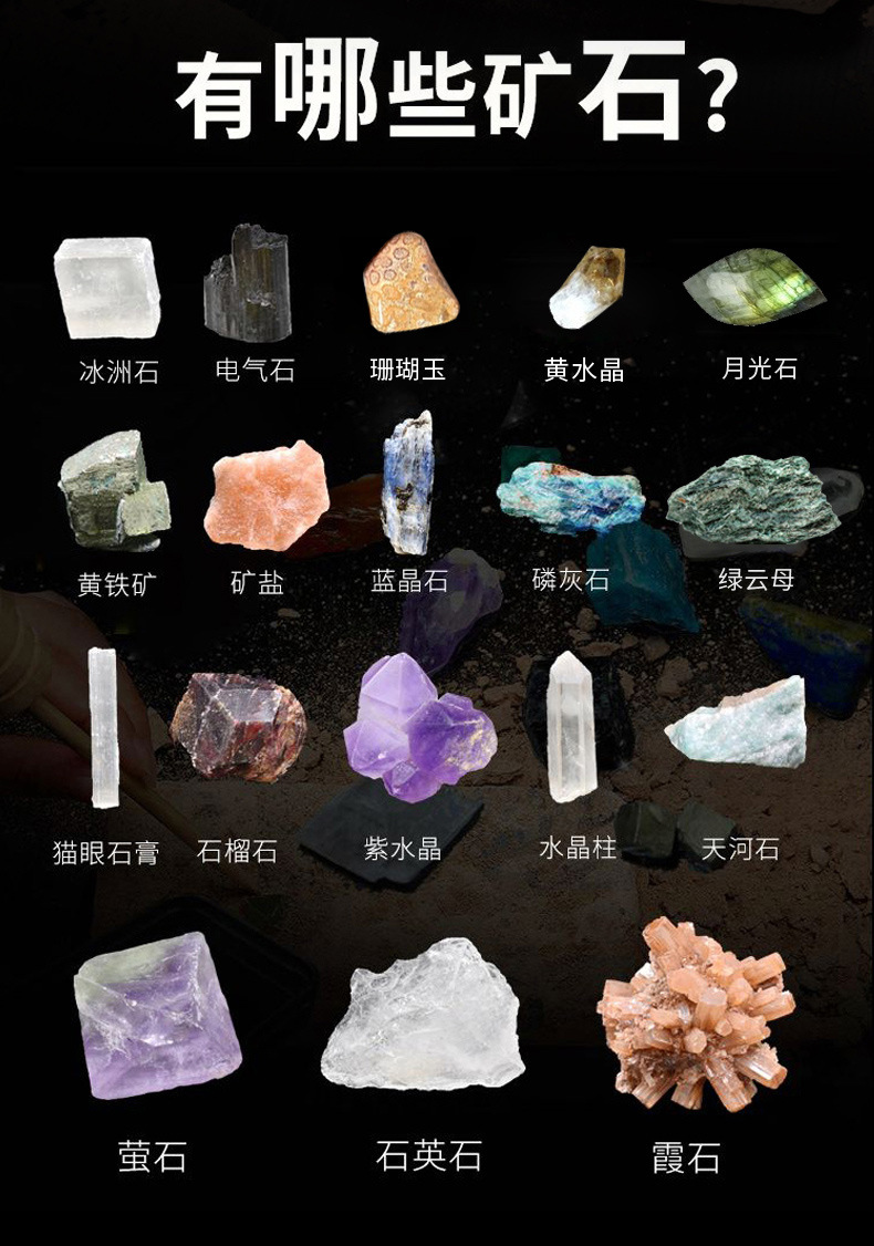 矿石考古挖掘盲盒矿物晶体水晶岩石化石标本教学标本原矿儿童礼物
