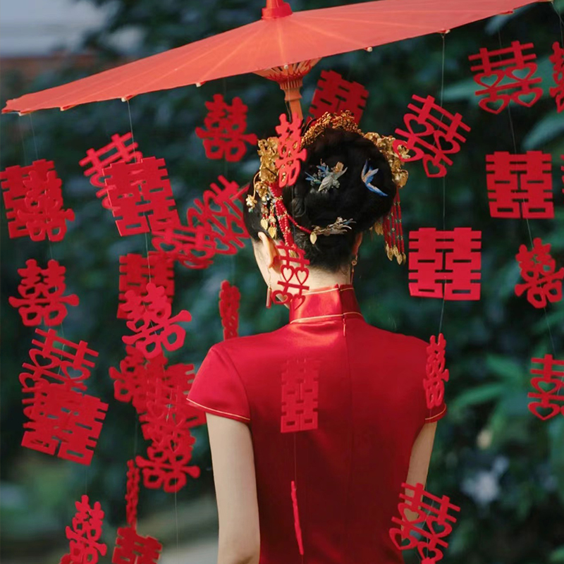 红伞结婚新娘伞婚礼伞红色出嫁雨伞中式古风迎亲接亲伞新娘喜雨伞