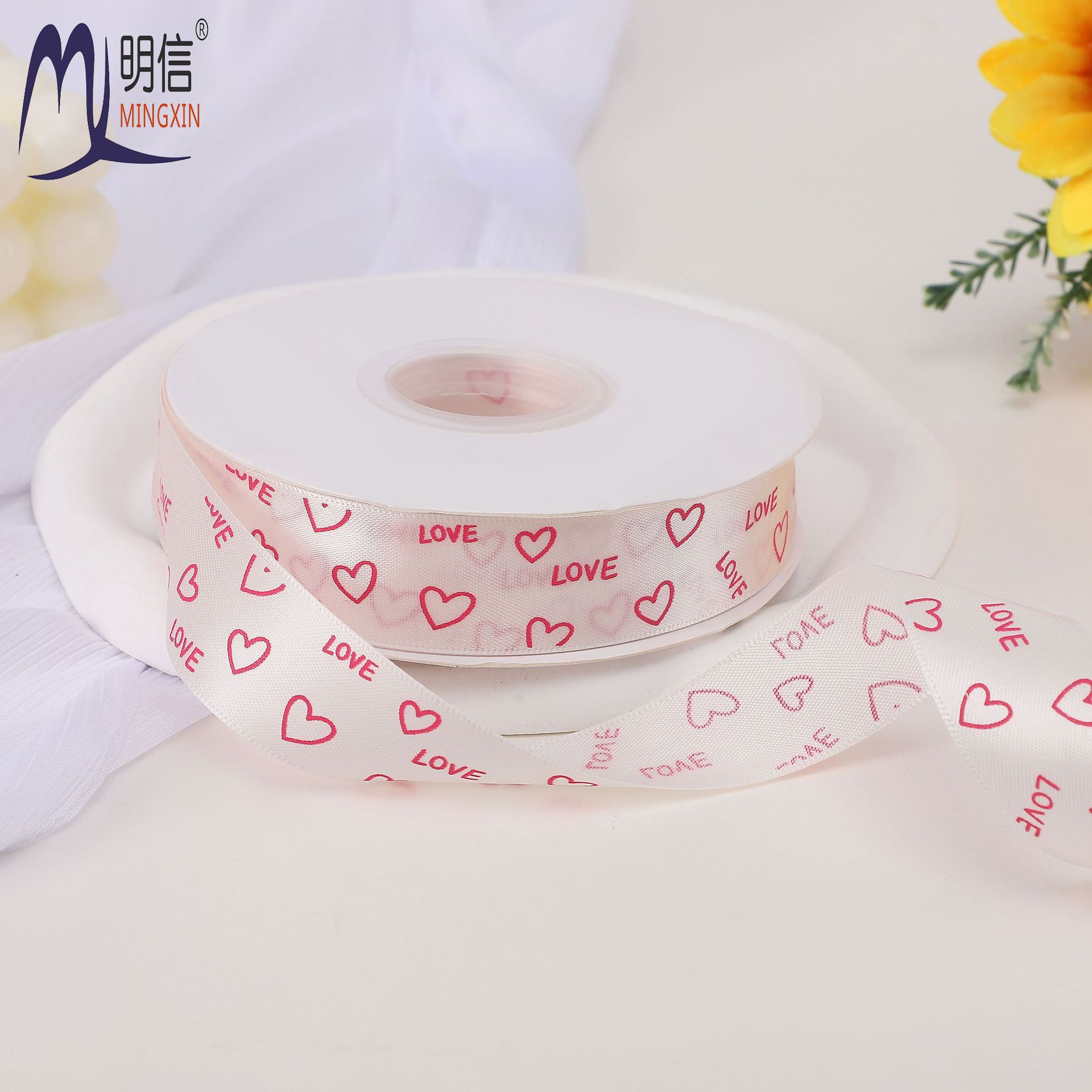 Valentine's Day Love Printing Fresh Twill Ribbon DIY Bow Gift Decoration Ribbon Flower Packaging Bandage