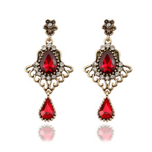 外贸饰品批发 欧美大牌时尚镂空水滴形红宝石玻璃水晶气质耳环