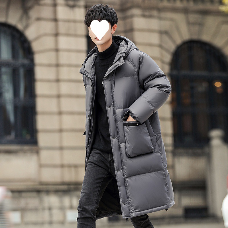 冬季新款羽绒服连帽长款男士韩版潮流加厚男生外套男长款羽绒服男