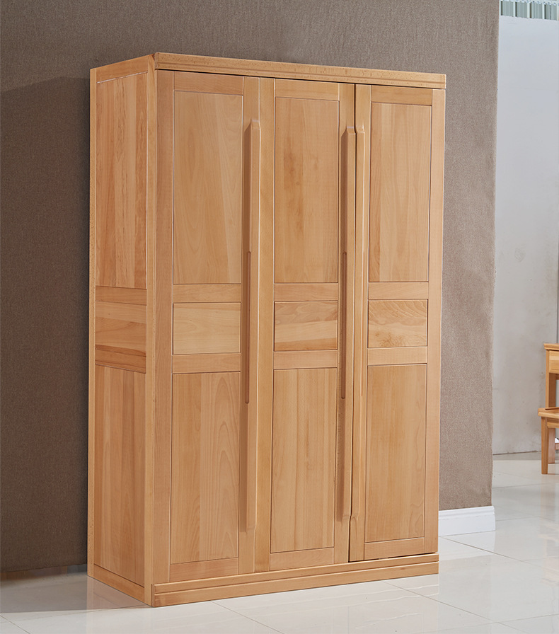 全榉木全实木衣柜两门三门平开门大衣柜卧室家具收纳衣橱储物柜