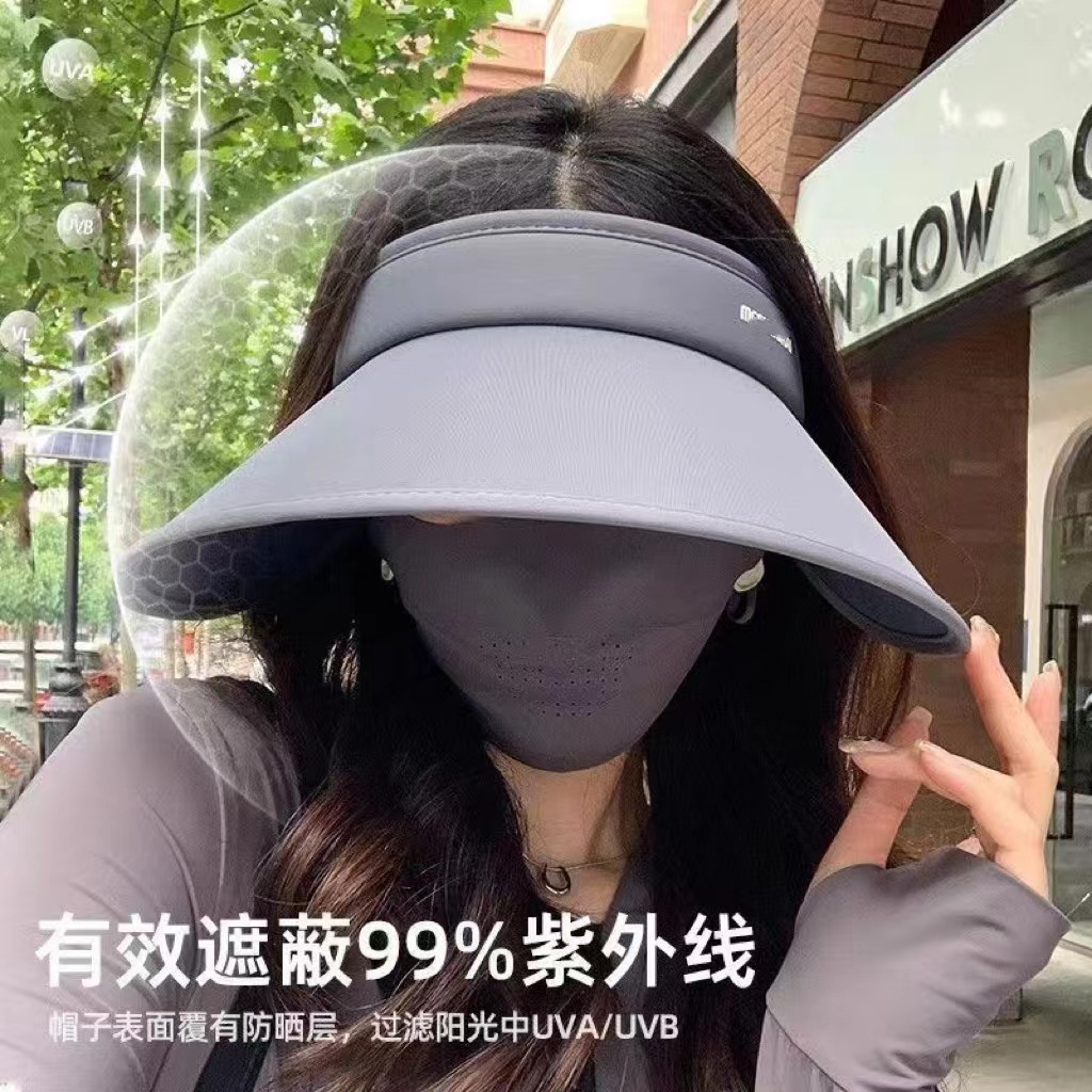 Summer New Sun Hat Big Brim Breathable Outdoor Ice Silk Sun Protection Empty Top Hat Fashion Strap Uv Sun Hat