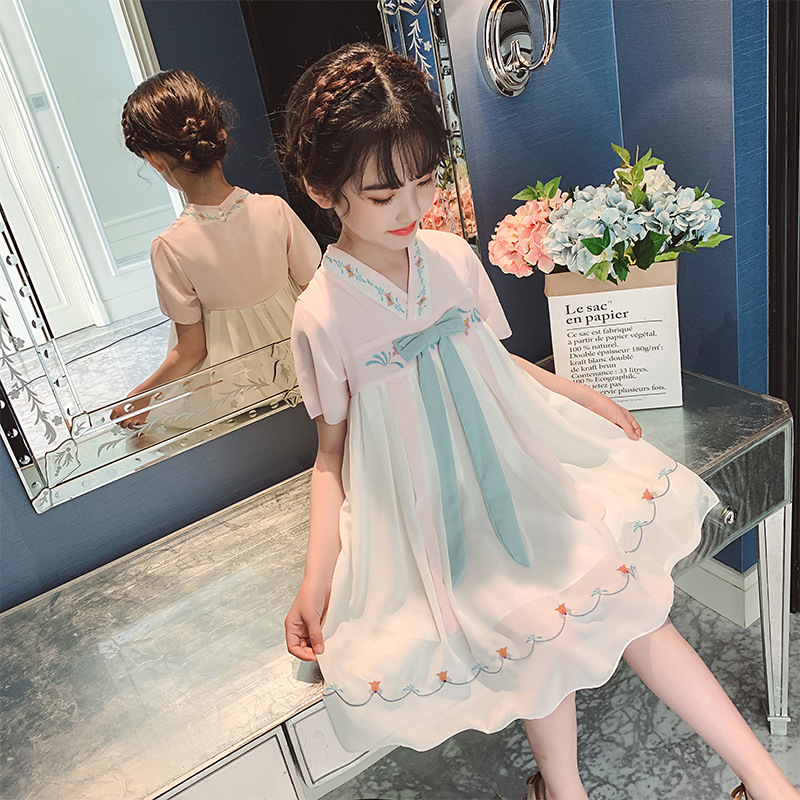 Children's Han Chinese Costume Girls' Fairy Dress Ancient Tang Suit Chinese Style Little Girl Super Fairy Jacket and Dress Summer Ancient Style Dress