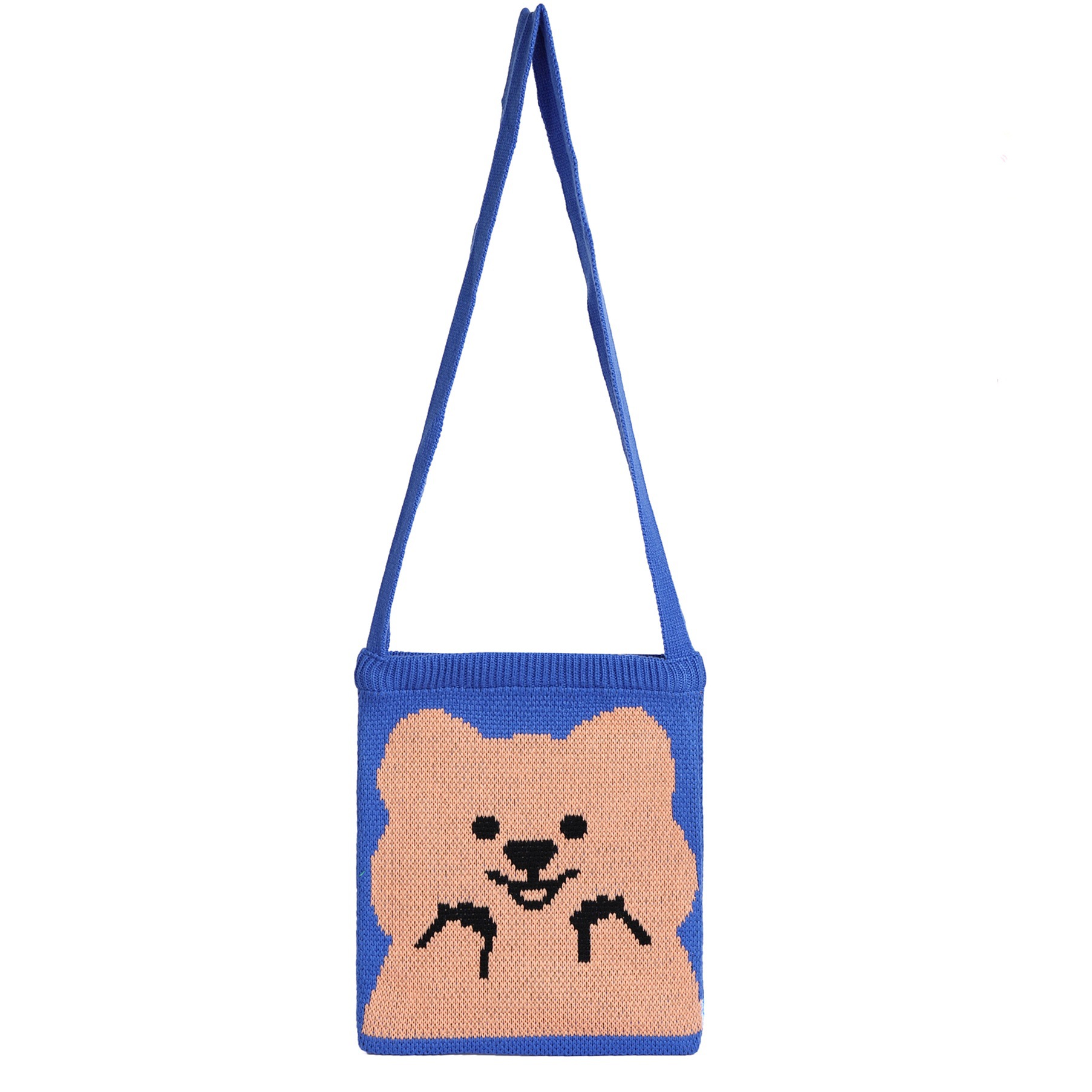 跨境新款 蓝色小熊斜跨针织包 成品女包编织毛线包 日韩ins单肩包