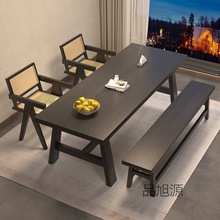 后现代餐厅轻奢黑色实木餐桌椅 小户型公寓大厅4人饭桌网红店餐桌