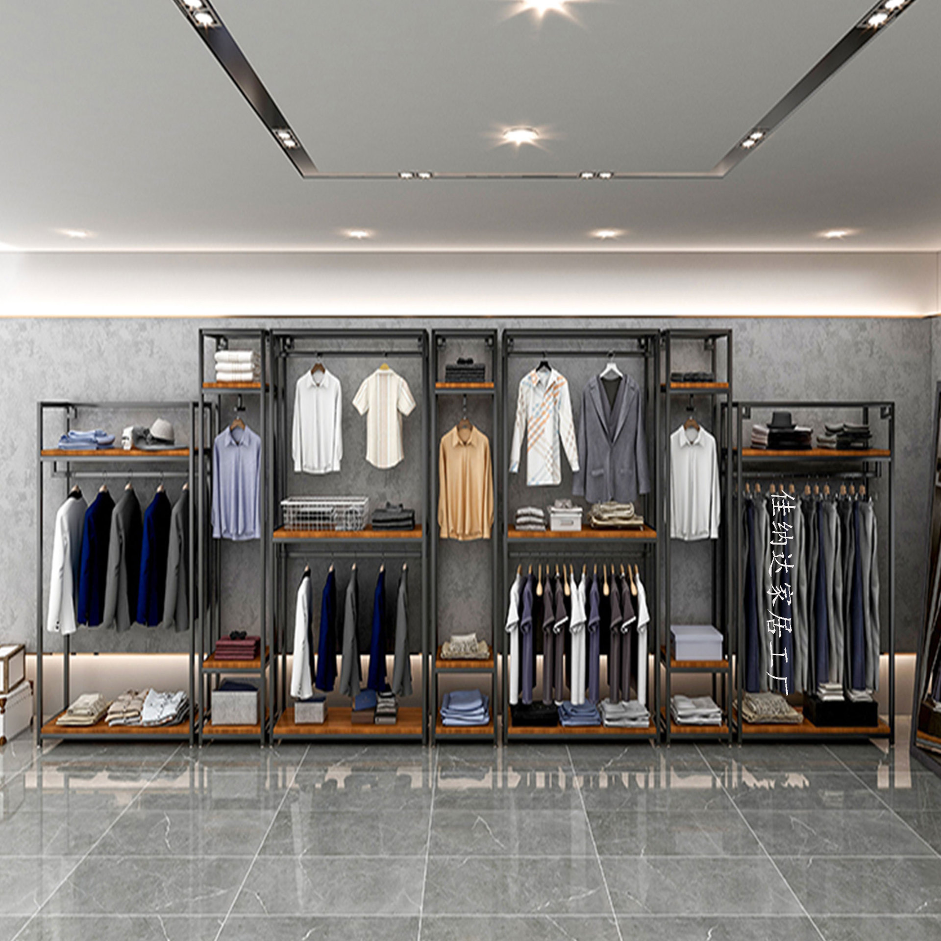 男装店挂衣架落地 中岛服装货架陈列架 服装店西装双层衣服展示架
