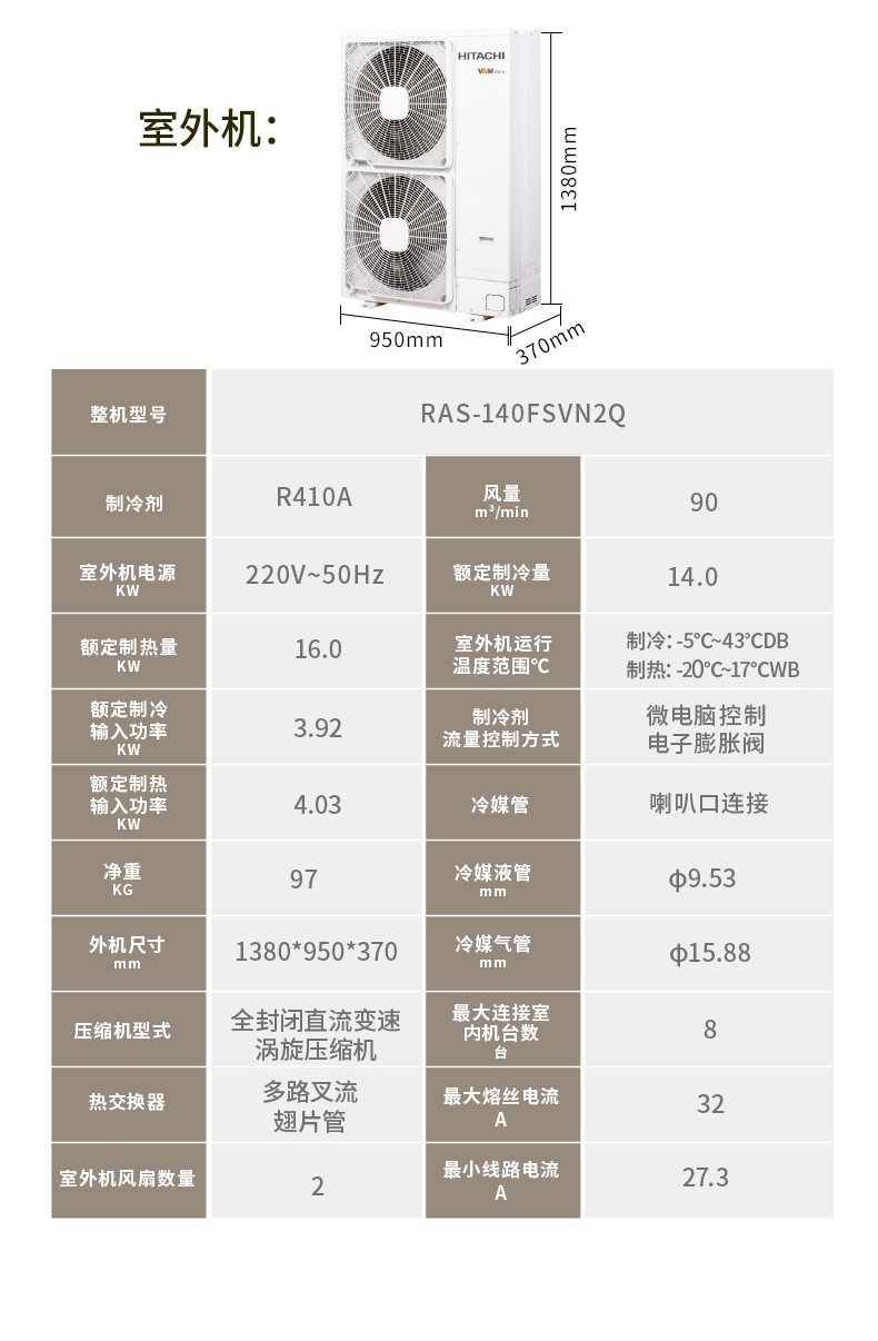 日立中央空调一拖四5匹变频冷暖多联机 别墅中央空调选型销售安装