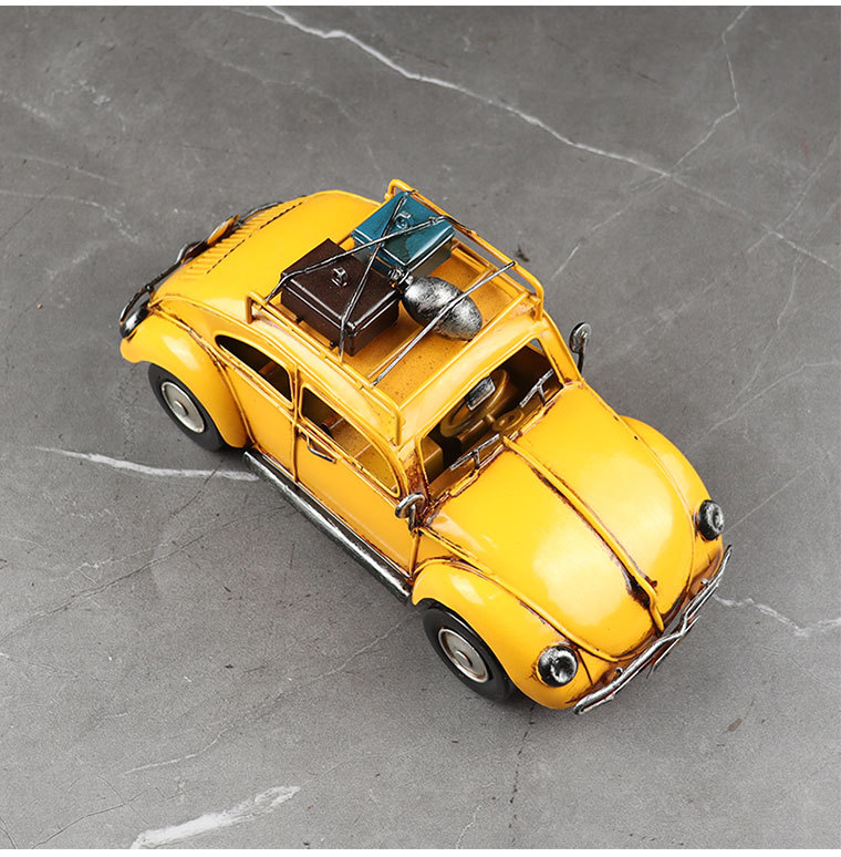 大众甲壳虫旅行轿车模型复古铁皮工艺品怀旧橱窗柜老式收藏品摆件