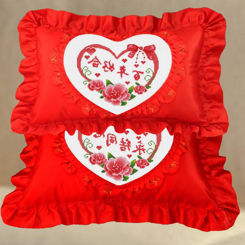 新款印花十字绣枕头一对自己绣结婚送礼卧室床上枕头套创意情侣枕