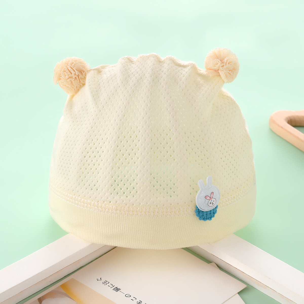 Newborn Hat Baby Summer Single Layer & Thin Mesh Newborn Male and Female Baby 0-3 Months Full Moon Mesh Fitted Cap 1