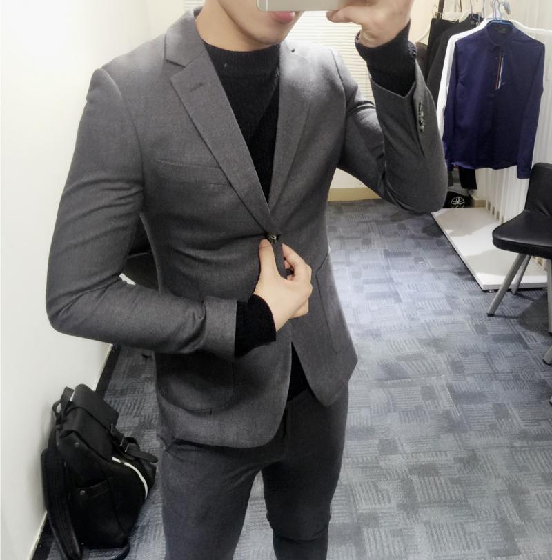 韩国休闲时尚英伦风西装套装男配长裤韩版修身帅气两件套西服包邮