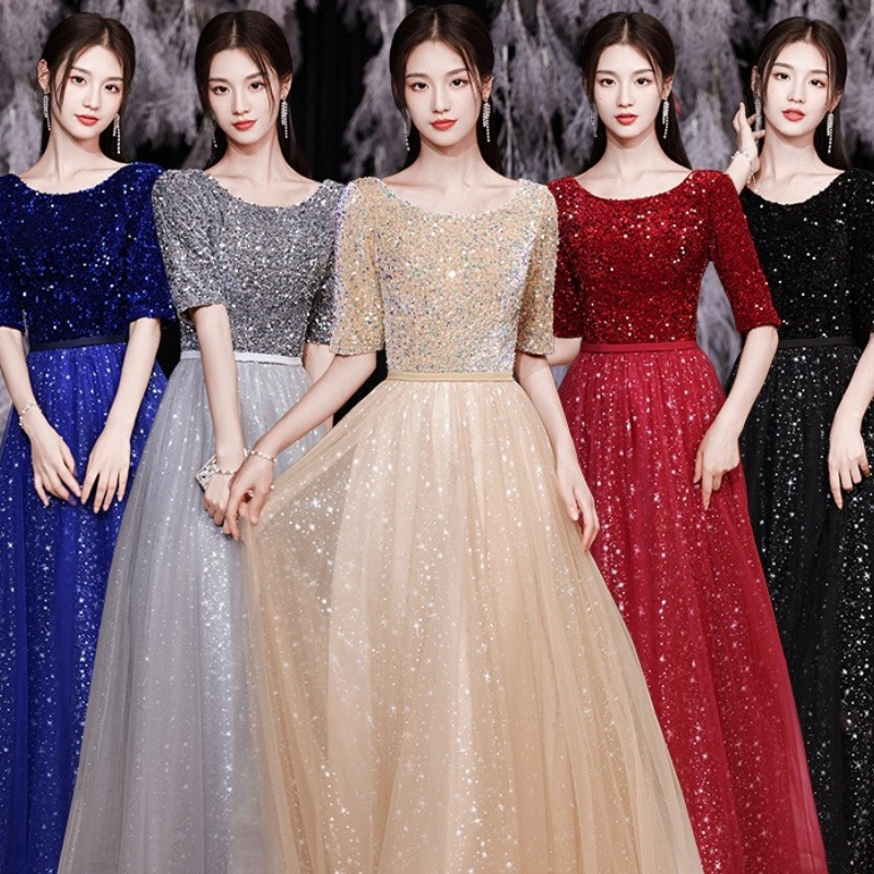 大合唱团演出服装女宴会气质主持人年会晚礼服指挥连衣裙长款批发