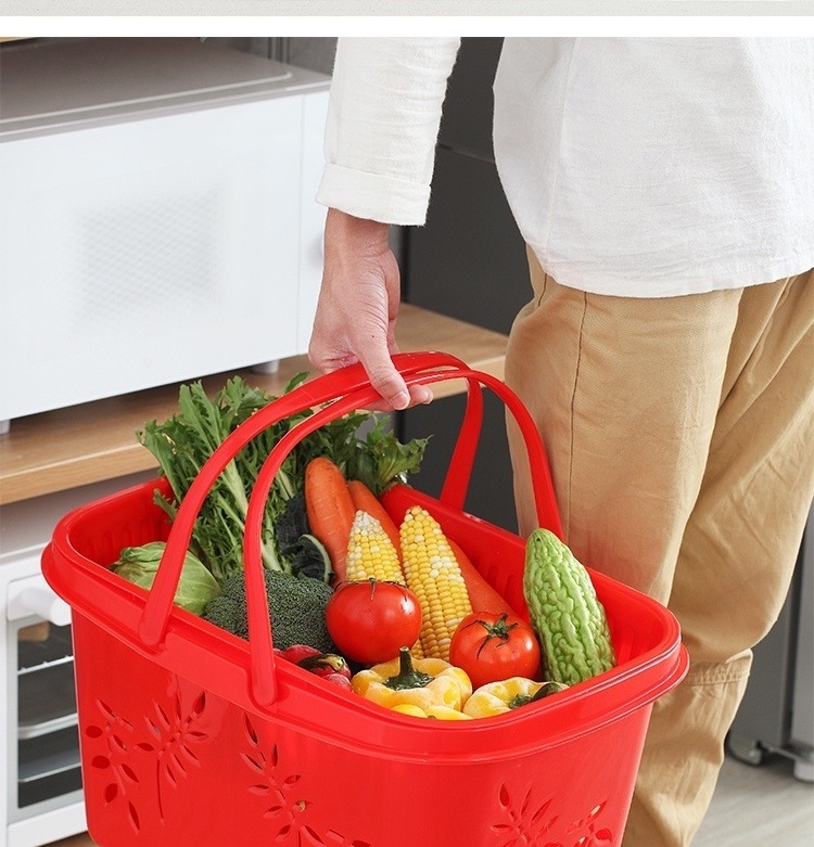 红色塑料装拜神用的篮子双层带盖家用喜事高档祭祖东西的手提篮