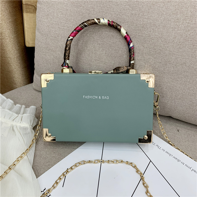 Chain Bag Women's Messenger Bag Fashion Box Bag Trendy Winter New Silk Scarf Shoulder Handbag Small Bag