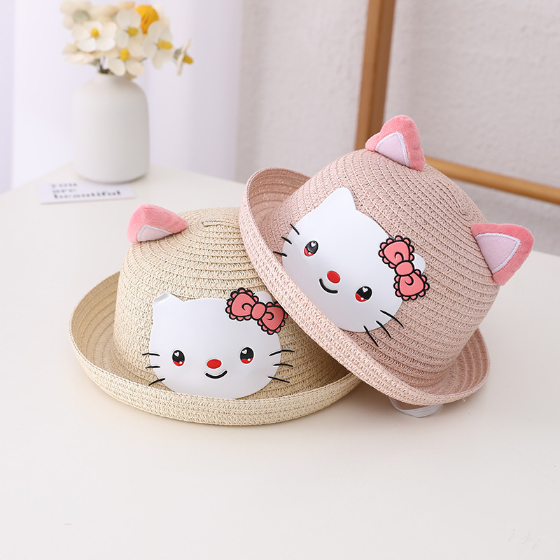 Children's Hat Summer Cute Outing Straw Hat Sun-Proof Sun Protection Hat Boys and Girls Beach Hat 3-5 Years Old Matching Bag