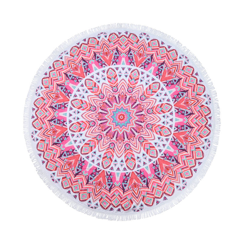 Round Beach Towel Cross-Border Mandala Series Digital Heat Transfer Printed Tape Tassel round Towel Seaside Covered Bath Towel