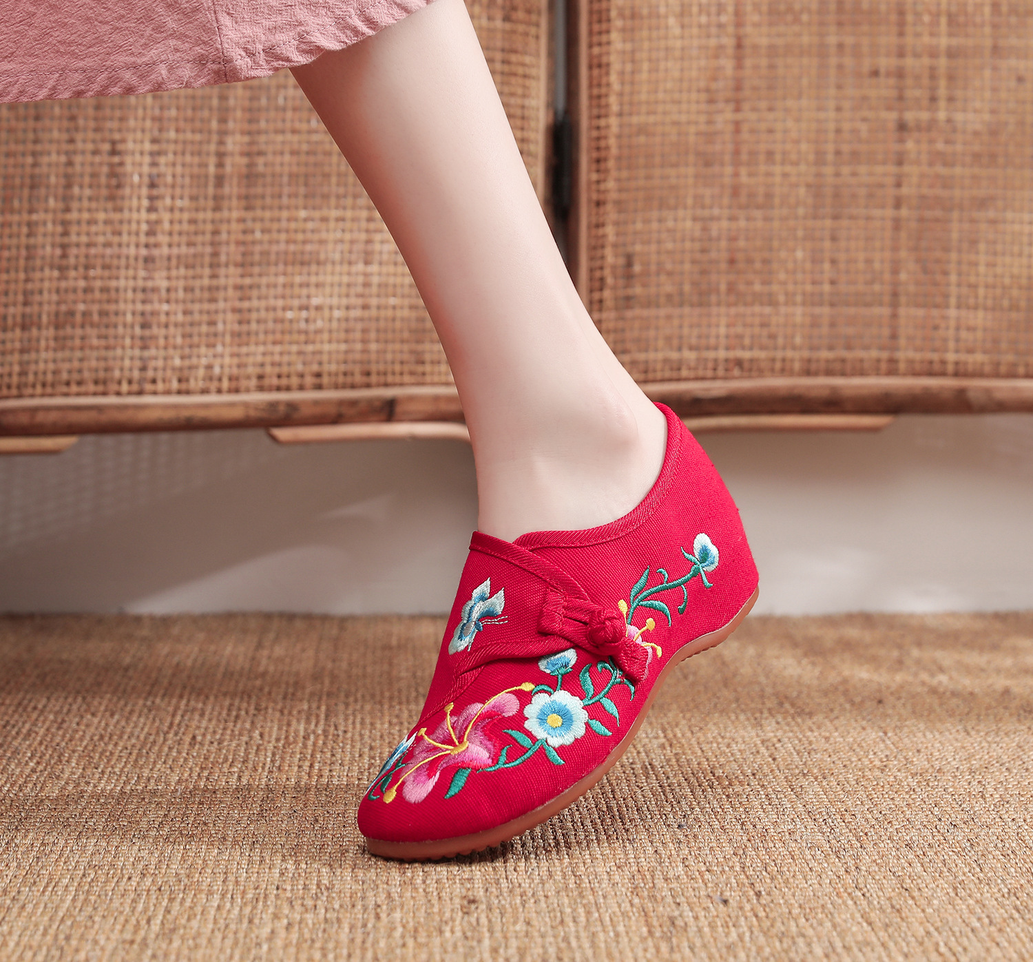 【朝颜花】牵牛花喇叭花刺绣花朵圆头春秋季女鞋单鞋帆布绣花布鞋