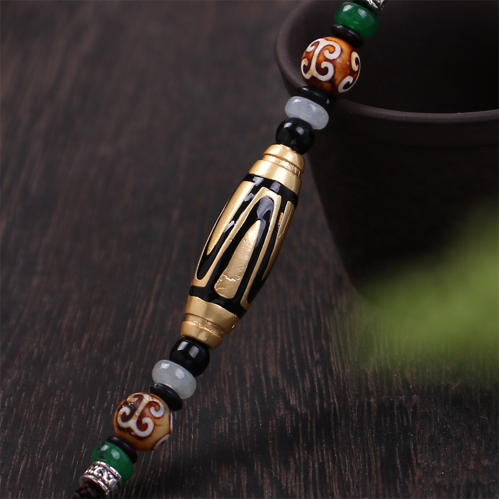 西藏九眼天珠古法金滴油无眼项链多图腾老玛瑙diy手链散珠配件