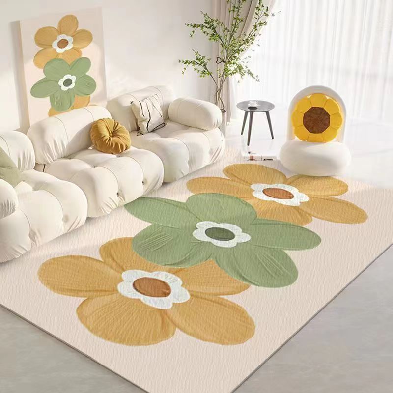 Light Luxury Small Flower Crystal Velvet Carpet Full Cover Home Living Room Sofa Table Carpet Wear-Resistant Non-Slip Easy-Care Carpet