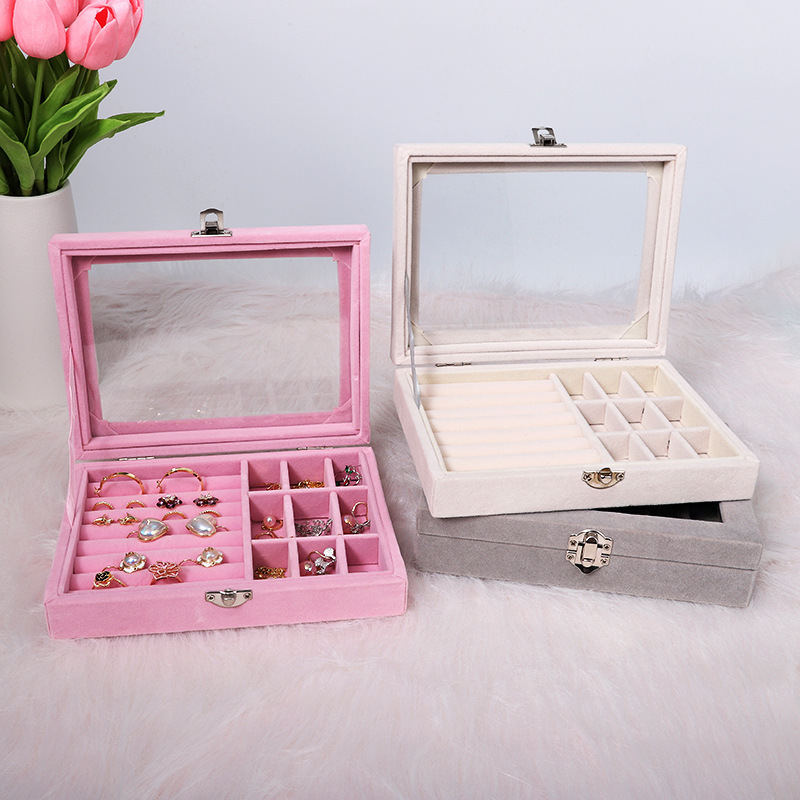 Jewelry Box Small Exquisite Transparent Gss Anti-Oxidation Earring Box with Lo Ear Stud Nece Fnnel Jewelry Storage Box