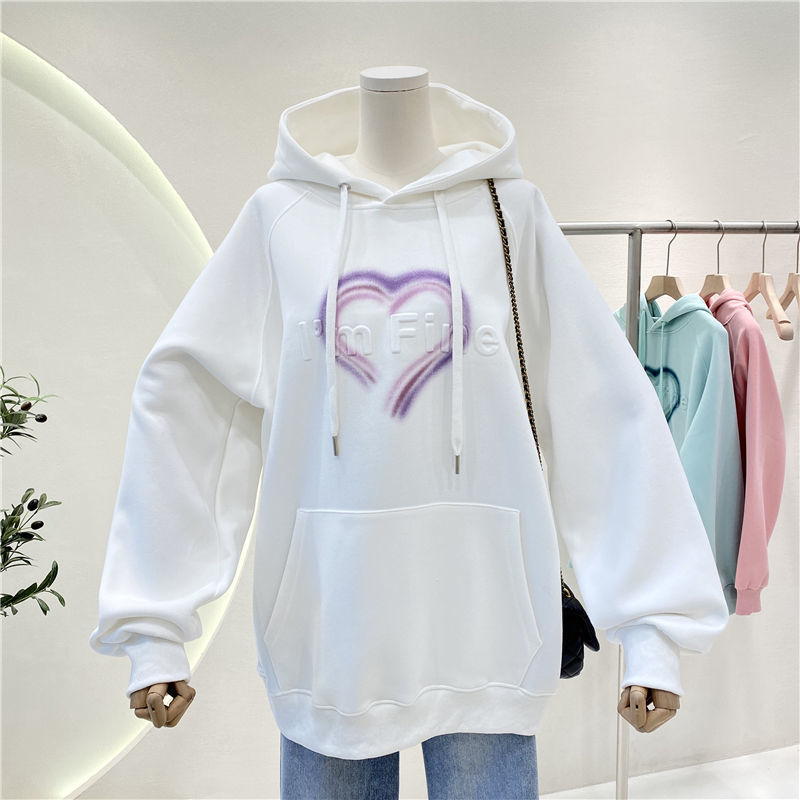 Sweater Women's Spring and Autumn Thin 2023 New Peach Heart Three-Dimensional Letter Loose plus Size Korean Style Fashion Hooded Coat Fashion