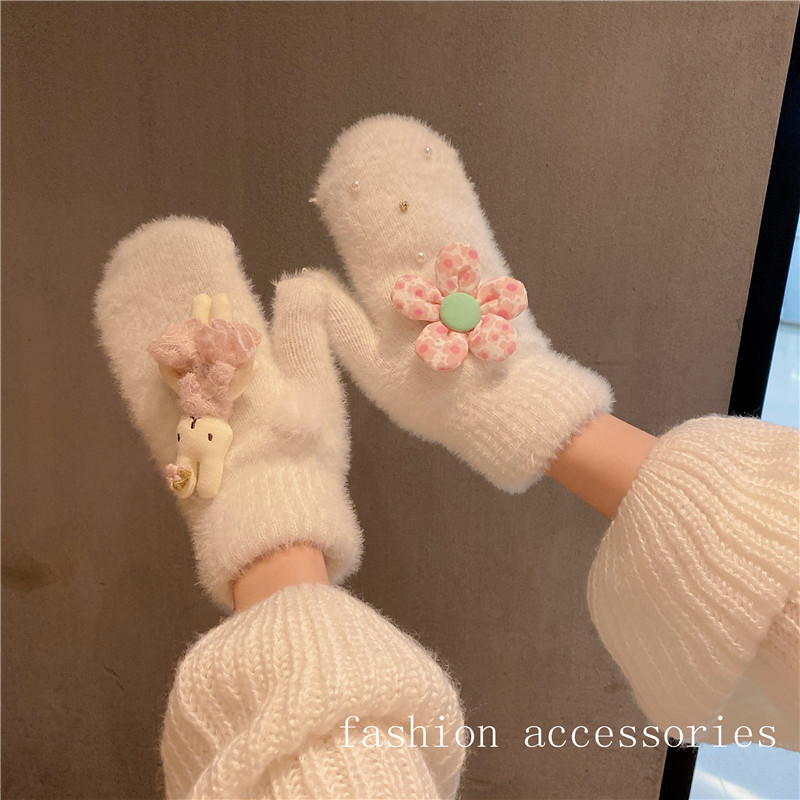 韩国东大门秋冬女外出户外骑行手套卡通可爱兔子加厚加绒