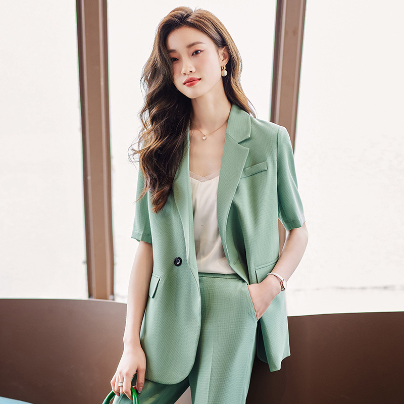 春夏季韩版时尚职业装套装修身短袖小西装ol风女办公室文员工作服