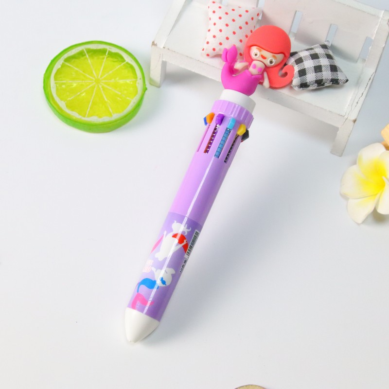 Cute Ten-Color Ballpoint Pen Girl Heart Cartoon Multi-Color Retractable Ballpoint Pen Student Multi-Functional Hand Account Marking Pen Factory