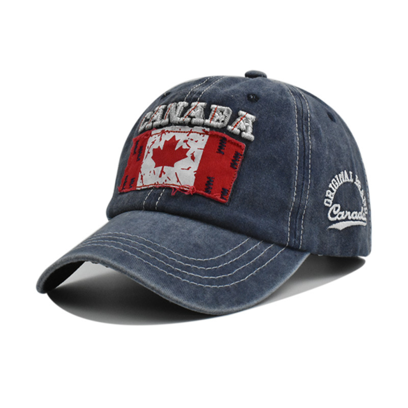 Cross-Border Washed Old Hat Female Canada Paste Cloth Embroidery Baseball Cap Outdoor Sports Sun-Proof Sun-Proof Peaked Cap