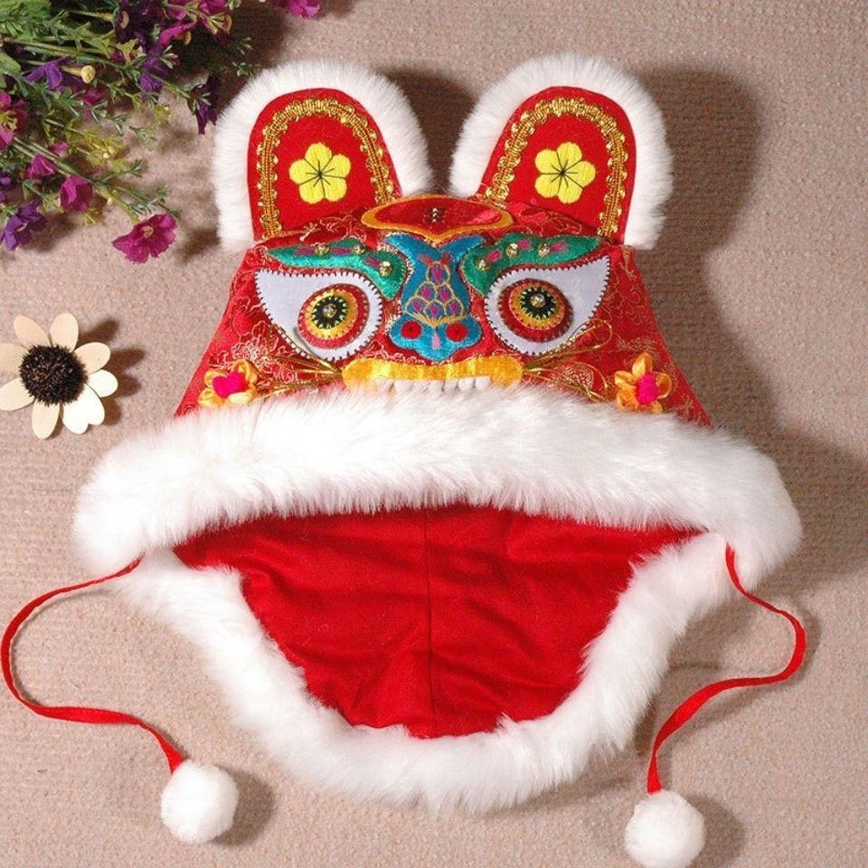 新年虎头帽汉服女宝宝传统超级可爱的老虎帽子婴儿婴儿满月虎头帽