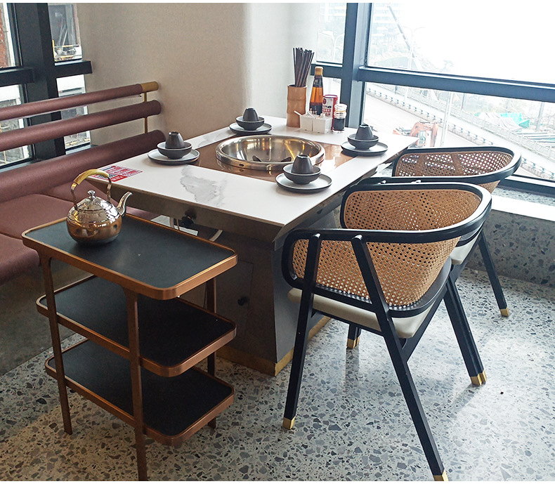 定制轻奢火锅桌多功能火锅电磁炉一体桌餐厅家用饭桌餐桌椅组合