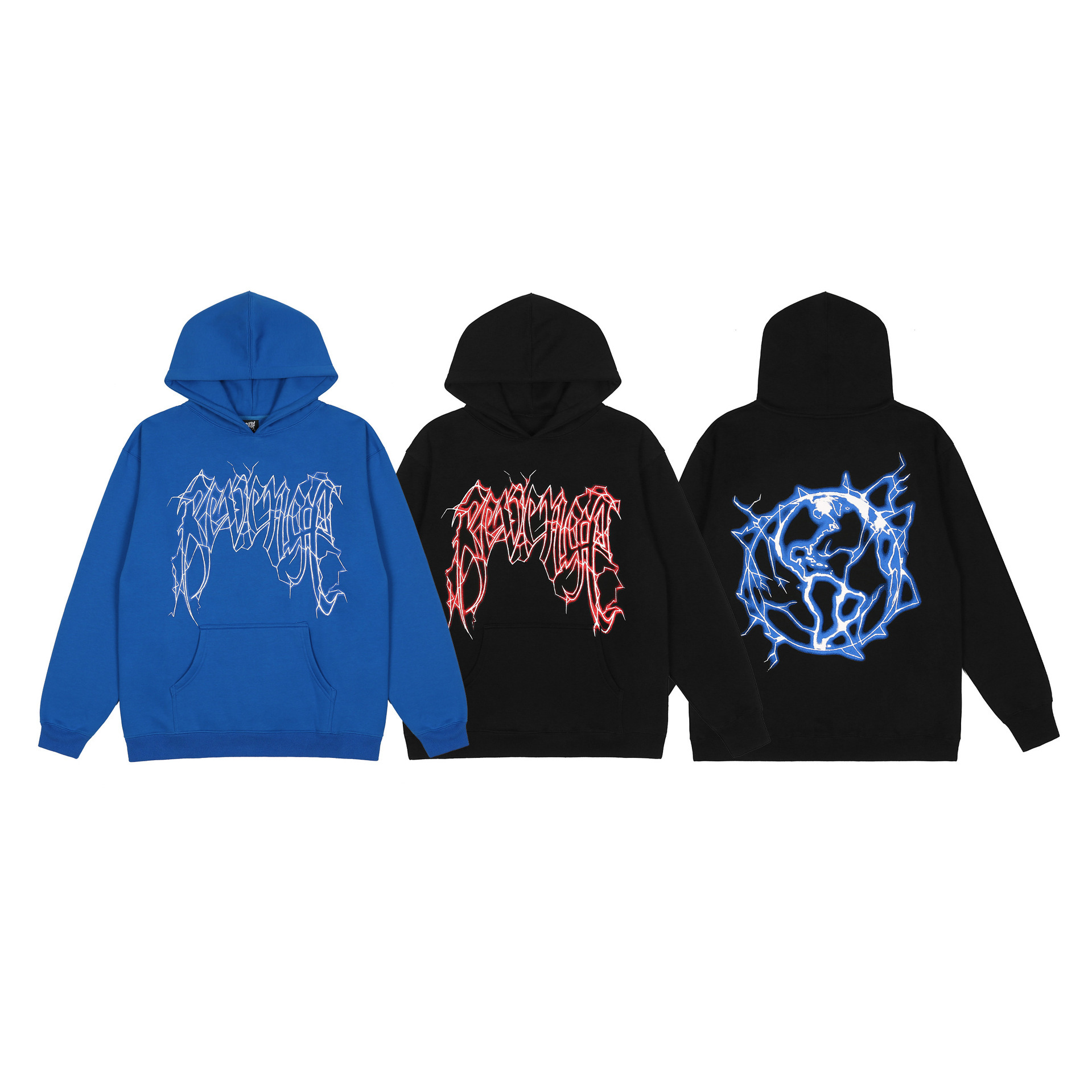 跨境美式潮牌revenge闪电字母印花连帽卫衣男女情侣高街帽衫外套