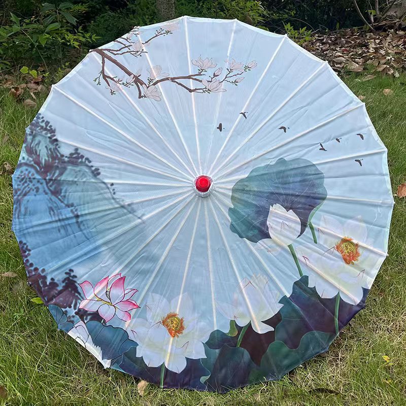 Craft Umbrella Solid Wooden Pole Dance Umbrella Cheongsam Silk Umbrella Performance Umbrella Decorative Ceiling Flower Cloth Umbrella Oil Paper Hanfu Umbrella