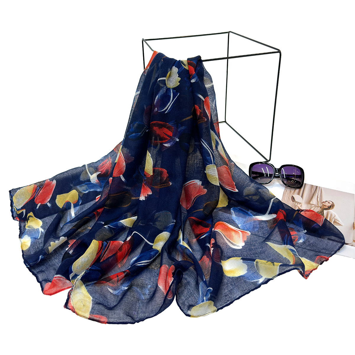 180*88 Minority Fashion Foreign Trade Export Printing Pattern Voile Sunscreen Scarf