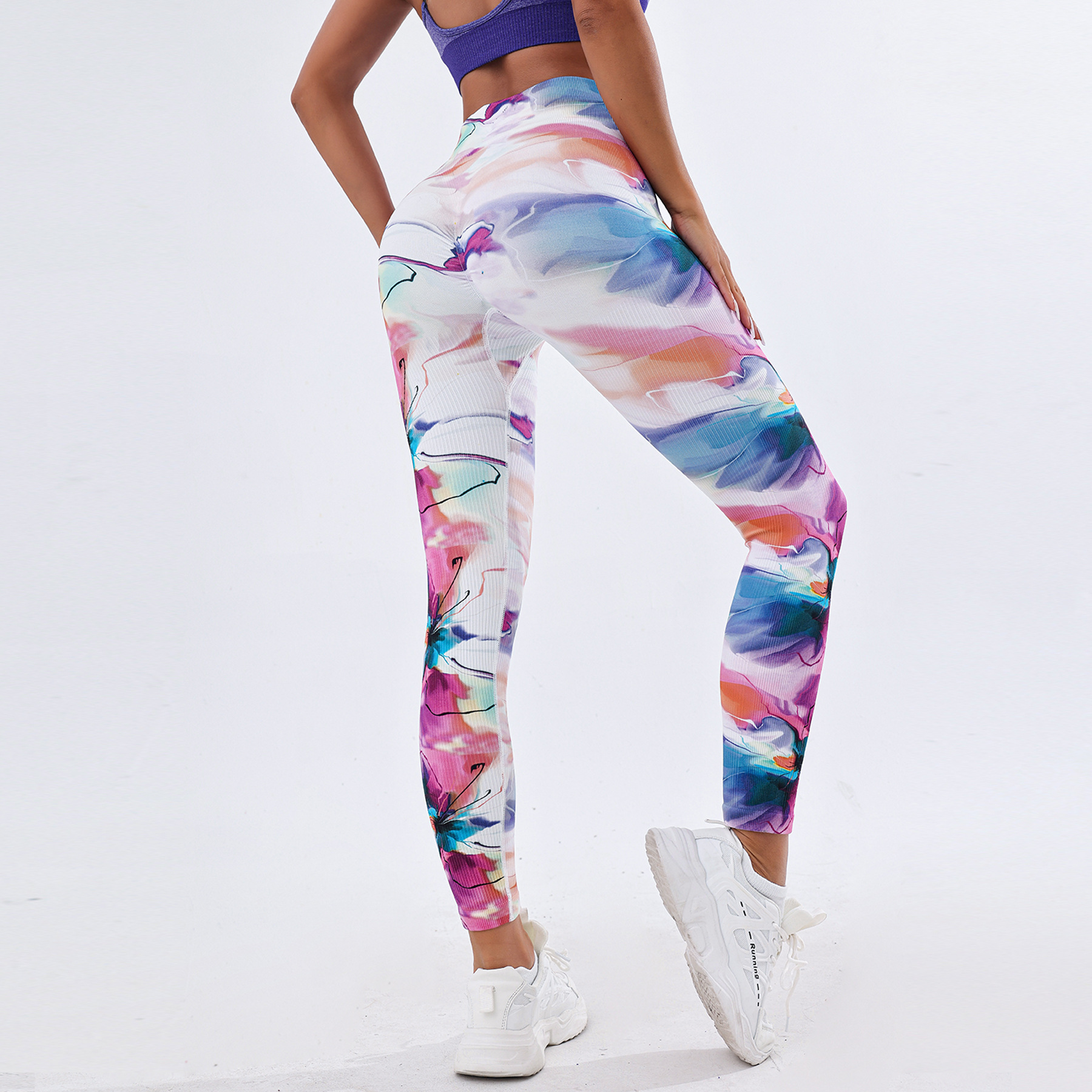 European and American New 3D Printed Yoga Trousers Women's Small Floral Belly Contracting Hip Raise Yoga Pants Peach Hip Exercise Workout Pants